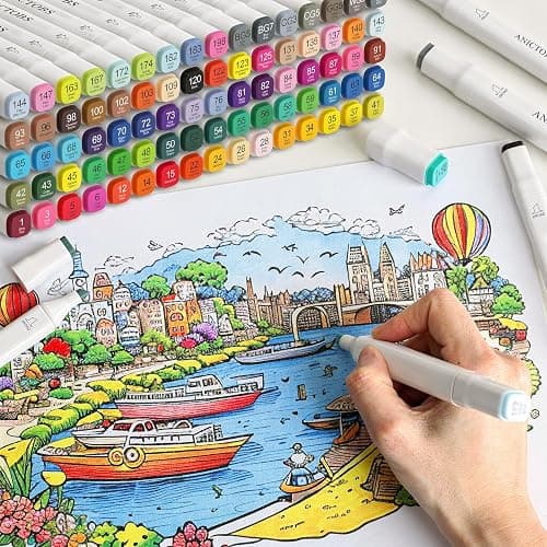 ANICTOBS Alcohol Markers 120 Colors with Base Support, Drawing Art Markers Perfect for Students Kids and Adults Comics Sketching Illustration Artistic Creation Gift thumbnail 8