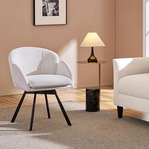 Yaheetech Swivel Accent Chair, Flower Chenille Armchair, Vanity Chair Side Chair with 360-Degree Swivel Base and Seat Cushion for Living Room/Bedroom/Home Office/Makeup, White thumbnail 4