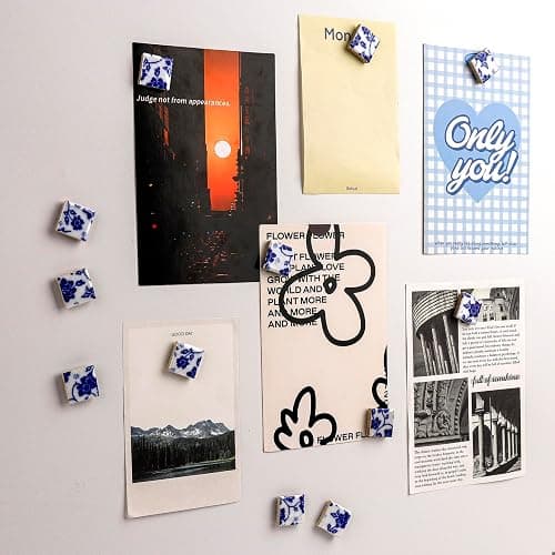 12 Pcs of Blue and White Porcelain Mosaic Refrigerator Magnets,Floral Pattern，for Photos and Notes on Offices, Kitchens Storage Cabinets Refrigerators Storage Cabinets and Whiteboards 11# thumbnail 6