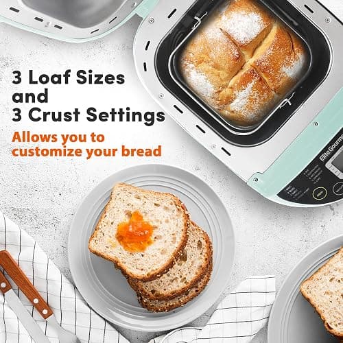 Elite Gourmet EBM8103M Programmable Bread Maker Machine 3 Loaf Sizes, 19 Menu Functions Gluten Free White Wheat Rye French and more, 2 Lbs, Mint thumbnail 5