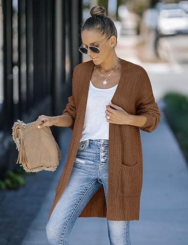 MEROKEETY Women's 2025 Fall Open Front Chunky Knit Sweater Oversized Lantern Sleeve Cardigan Outwear thumbnail 3