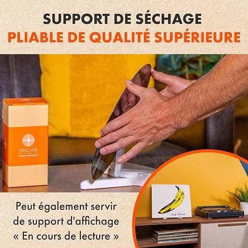 Kit Nettoyage Vinyle par SPINCARE | 5-en-1 Nettoyante pour LP Disques Vinyle, Antistatique Tampon Nettoyant en Velours, Support De Séchage/Présentoir Et Brosse pour Pointe De Lecture thumbnail 5