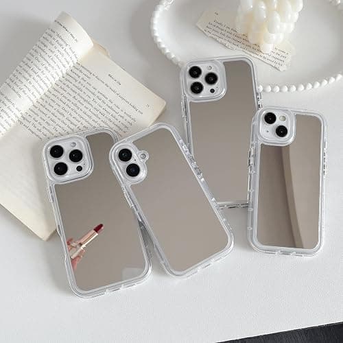 ZTOFERA Mirror Case for iPhone 14 Pro, Mirror for Girls Women Makeup, Cute Glossy Hard Back + Raised Edge Phone Bumper, Anti-Drop Shockproof Protective Case for iPhone 14 Pro - Clear thumbnail 4
