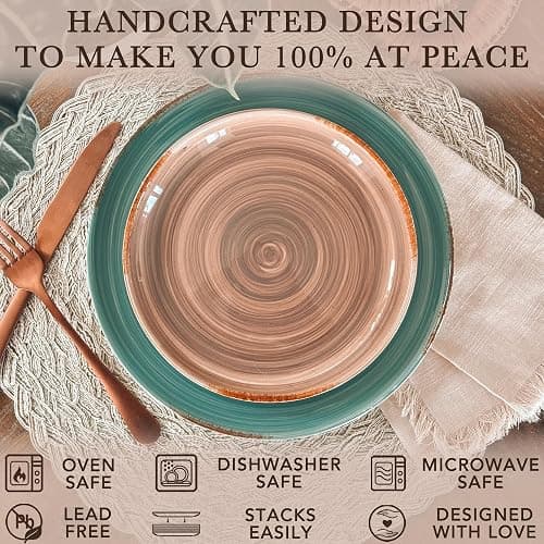 MORA Ceramic Helix Swirl Dinner Plates Set of 6, 10in Modern Spiral Porcelain Dish Dinnerware for Kitchen, Serving & Restaurants - Dishwasher, Microwave, Freezer, Oven Safe Dishware - Earth Colors thumbnail 5