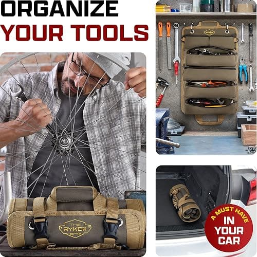 The Ryker Roll Up Tool Bag Organizer Gifts for Dad. Heavy Duty Motorcycle Tool Roll Bag Organizer. Portable Rollup Toolbag w/Detachable Pouches - Tools Bags Mens gifts for him - Mechanic & Electrician thumbnail 8