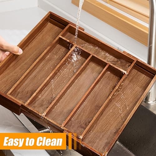 Bellsal Acacia Silverware Organizer Kitchen Drawer Organizer Expandable Bamboo Utensil Holder Cutlery Tray for Kitchen Utensil and Flatware Bedroom Office thumbnail 6
