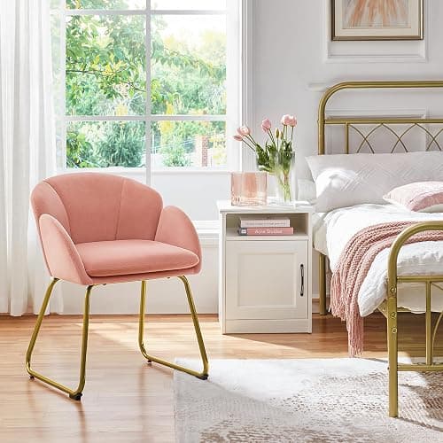 Yaheetech Flower Shape Velvet Vanity Chair, Modern Side Armchair Makeup Chair no Wheels with Golden Metal Legs for Living Room/Dressing Room/Bedroom/Home Office/Kitchen, Pink thumbnail 2