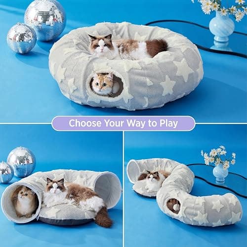 Lesure Cat Tunnel Bed for Indoor Cats - Cute Cat Donut Tunnel Toys for Small Large Cats with Washable Circle Cushion, Round Pet Peekaboo Cave Toy for Kitten/Puppy/Rabbit, Standard Galaxy Grey thumbnail 2