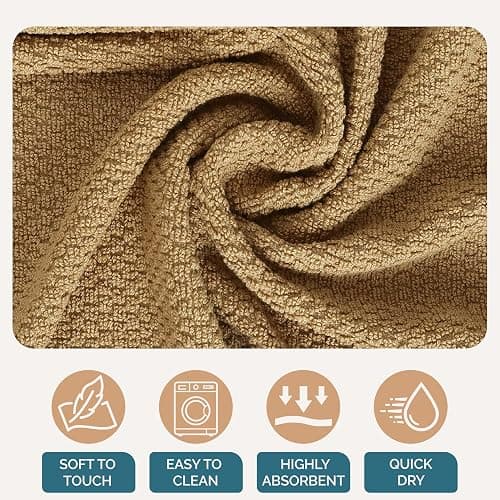 Casa Platino Kitchen Dish Cloths and Dish Towels, 8 Pc Cotton Set with Dual Designs for Drying and Surface Care, Soft and Stylish Helpers for Warm-Toned Kitchens – Beige thumbnail 7