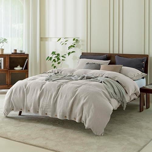 EVERLY 100% Pure Linen Duvet Cover Set California King Size 104X98Inch 3pcs (1 Duvet Cover,2 Pillowcases) Soft and Breathable for All Season with Coconut Button Closure, Suitable for Hot Sleepers thumbnail 2
