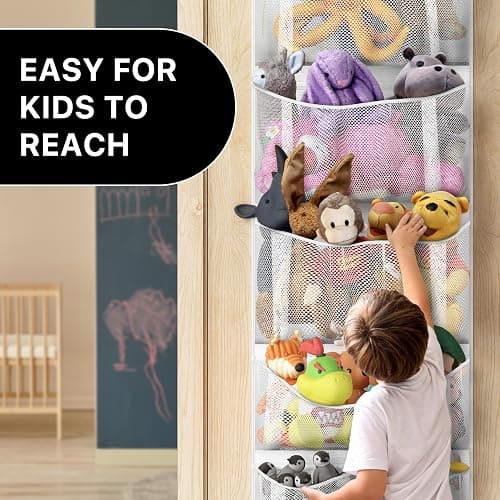Simple Houseware Over the Door Stuffed Animal Storage Organizer, Hanging Toy Holder with 6 Mesh Pockets for Kids Room, White thumbnail 5