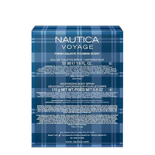 Nautica Voyage Giftset, 1.6 fl oz EDT + 6 oz Deodorizing Body Spray, Notes of Apple, Cedarwood, Mimosa, Men's Fragrance, Long Lasting, Everyday Fragrance thumbnail 7