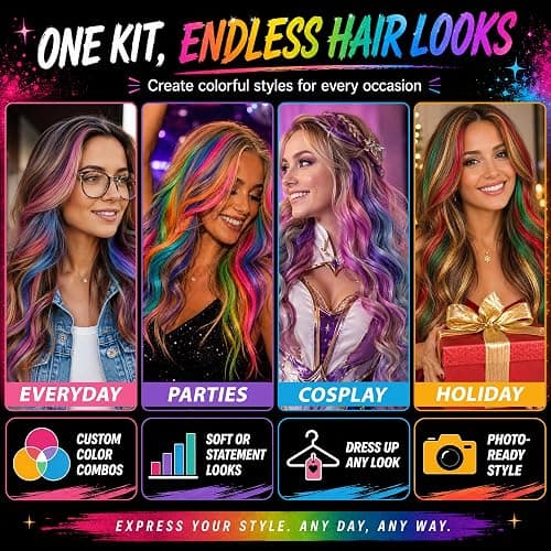 Jim&Gloria Dustless Hair Chalk Gifts for Girls Makeup Kit, Gift for Teen Girl Trendy Stuff, Kids, Teenage Tweens Teenager Temporary and Washable Color Dye Markers Age 7 8 9 10 11 12 13 14 Year Old Toy thumbnail 5