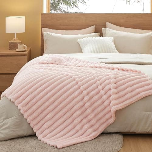 Bedsure Pink Throw Blanket for Couch - Super GentleSoft Cozy Blankets for Women, Cute Small Fleece Throws for Girls,50x60 Inches, Wider Striped Design，Pink Christmas Decor thumbnail 5