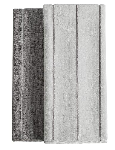 Microfiber Kitchen Towels - Super Absorbent, Soft and Solid Color Dish Towels, 8 Pack (Stripe Designed Grey and White Colors), 26 x 18 Inch - Grey thumbnail 3