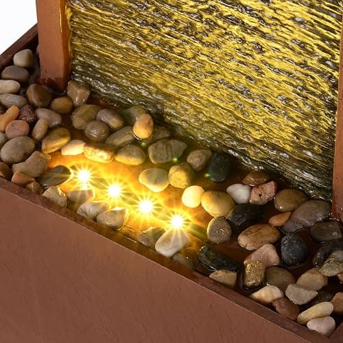 Teamson Home 38.5" Faux Slate Contemporary Outdoor LED Waterfall Fountain with Pebble Base, Red Rock thumbnail 5