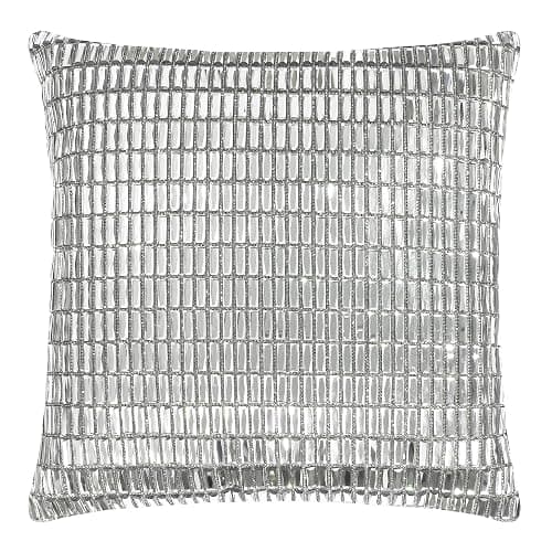 Fifth Avenue Pillow, Velvet Backing, Glass Stones, Dramatic, Feather Insert, for Sophisticated Luxury Home Decor, Silver, 16", Sold Individually - Image 1