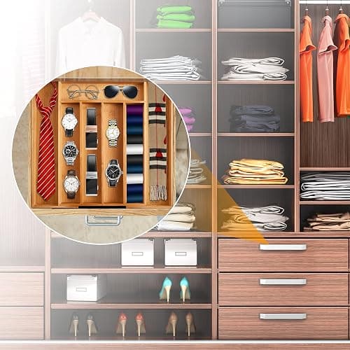 Bellsal Silverware Organizer Kitchen Drawer Organizer Expandable Bamboo Utensil Holder Cutlery Tray for Kitchen Utensil and Flatware Bedroom Office - Nature - 7 Slots Expandable thumbnail 7