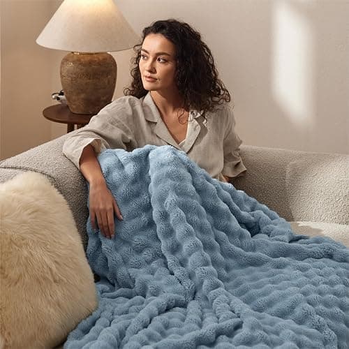 Bedsure Cloud Bubble Blue Throw Blanket for Couch, 50"×60" | Lightweight Decorative, Blue Gifts for Women, Fleece, Couch/Sofa/Bed, Soft, Cute, Room Decor thumbnail 2