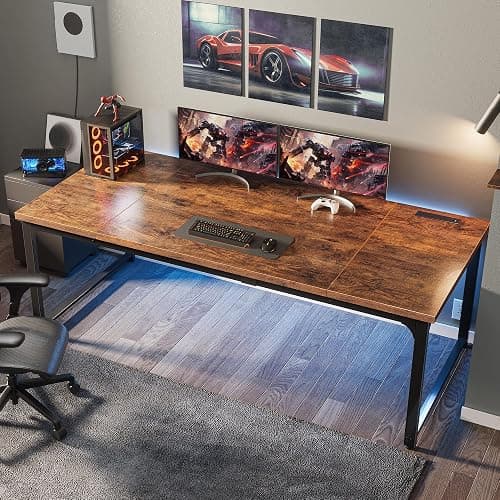 Huuger 71 x 31.5 Inch Desk with Power Outlets & USB-C, 1.2 Inch Thicker Desktop, Robust Metal Tubes, Deep Computer Desk, Heavy Duty Office Desk, Work Desk for Home Office, Rustic Brown thumbnail 8
