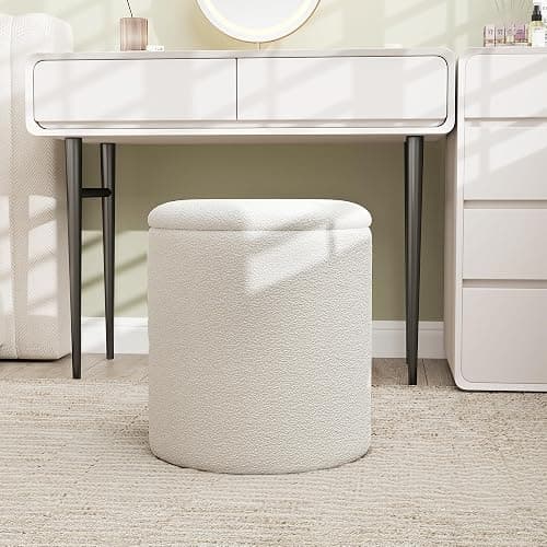 Ottoman Poufs with Storage,Soft Upholstered Vanity Stool,Multifunctional Ottomans Coffee Table Padded Seat Foot Rest for Living (White M) thumbnail 5