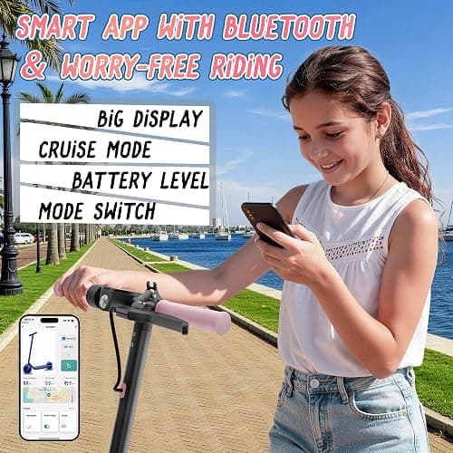 Roinside Electric Scooter - 8.5"/10''/14'' Solid Tires, 350W/500W Motor, Up to 19/22MPH& 16/21/23/24Miles Long-Range Portable Commuting Scooter for Adults with Double Braking System, App thumbnail 4