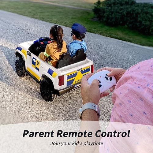 Hikiddo Electric Police Car for Kids 2 Seater, 24V 10AH Ride on Toy for Big Kids with Remote Control, 4x200W Motors, 5mph Max Speed - White thumbnail 7