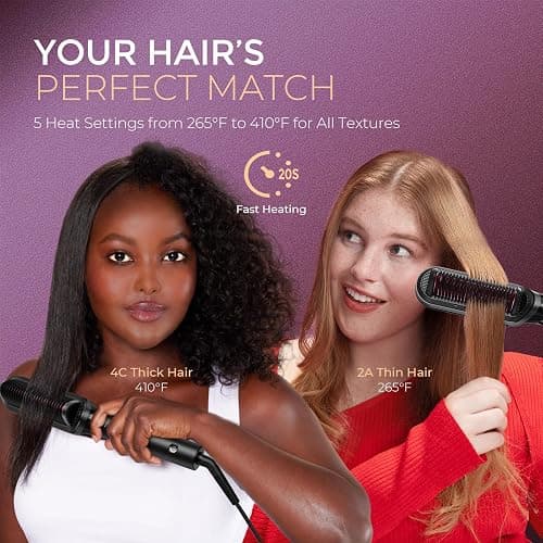 TYMO Flat Iron Hair Straightener Brush 2 in 1, 200M Ions Hair Straighteners for Women, Ceramic Dual Voltage Straightening Hot Comb for Anti-Frizz Straights, Waves, Curls, 3X Less Heat Damage, Black thumbnail 4