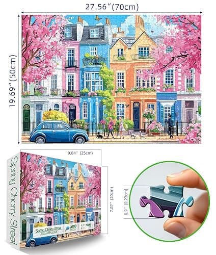 1000 Piece Puzzles for Adults Clearance, Sakura Blossom Street 1000 Puzzle for Adults, Impossible Challenge Art Jigsaw Puzzles, for Gift Birthday Party Games Family, 27.5 * 19.7 Inch Dust Free Puzzle thumbnail 2