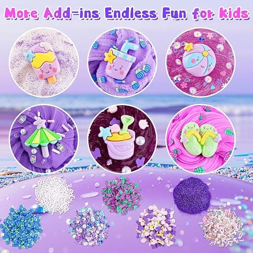 LAWOHO 6 Packs Gradient Purple Slime Kit - Cloud, Butter & Clear Slimes, Crunchy Slimes Kits for Kids with Beach Charms & Add-ins, Party Favors for Girls & Boys, 360ml Soft Non Stick Slime Making Kit thumbnail 3