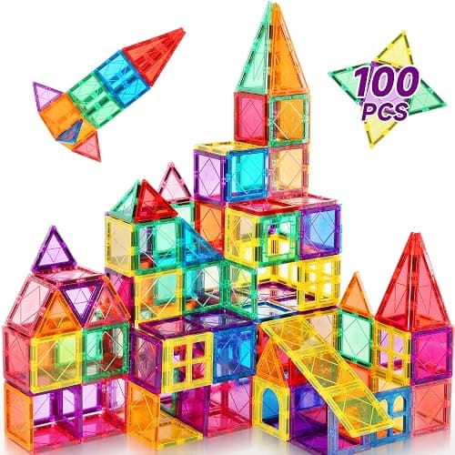 100PCS Magnetic Tiles Kids Toys - Magnetic Building Blocks STEM Magnet Building Set Preschool Learning Magnet Toys for Kids Ages 3-5 4-8, Sensory Montessori Toy for Toddlers 3+ Year Old Boys Girls - Image 1