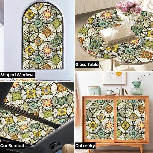 DKTIE Static Cling Decorative Window Film with Installation Tools Non Adhesive Privacy Film, Stained Glass Window Film for Bathroom Shower Door Heat Cotrol Anti UV, 17.7 x 78.7 Inch thumbnail 8
