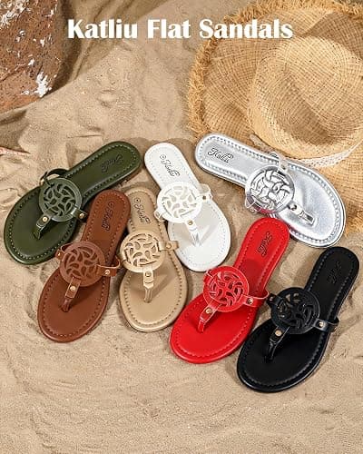 katliu Women's Flat Sandals Flip Flop Sandals Comfortable Dressy Thong Sandals thumbnail 6