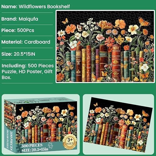 500 Piece Puzzle for Adults | Vintage Wildflowers Books Puzzle | Recycled Cardboard Plant Flowers Jigsaw Puzzle 500 Pieces | Challenging Game Home Decor Birthday Party Gift Toy for Adults Kids Seniors thumbnail 6