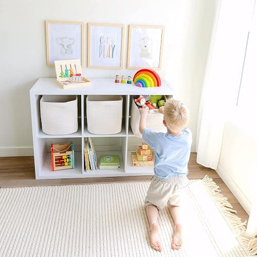 NaturalCozy Storage Cubes 11 Inch Cotton Rope Woven Baskets for Organizing, 3-Pack | Cube Storage Bin | Square Storage Baskets for Shelves Organizer, Classroom, Kids Toy Bins, Closet, Baby Nursery thumbnail 2