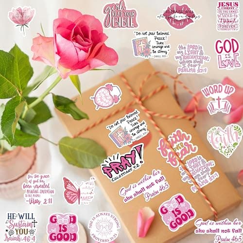 50 PCS Bible Verse Stickers Jesus Inspirational Pink Christian Stickers Faith Bible Scripture Sticker Religious Sticker for Adults Faith Based Gifts thumbnail 7