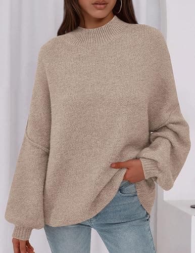 PRETTYGARDEN Women's 2025 Fall Oversized Sweaters Chunky Knit Mock Neck Long Sleeve Casual Trendy Pullover Winter Clothes thumbnail 2