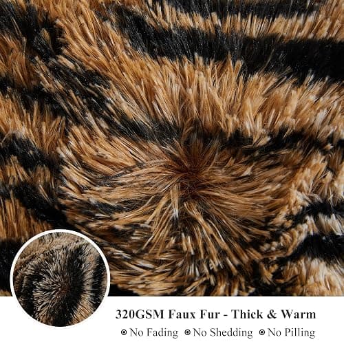 XeGe 20x54 Fluffy Body Pillow Cover, Tiger Print Plush Fuzzy Faux Fur Body Pillowcase with Zipper, Rectangular Shaggy Furry Long Pillow Cover for Pregnant Women Side Sleeper, Tiger Print Brown thumbnail 5