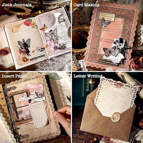 60 Sheets Lace Edged Scrapbook Stationery Paper Assorted Set - 6 Pack Vintage Paper for Letter Writing Scrapbooking Embellishments Planner Bullet Junk Journal Supplies Collage Background 4.9x6.9 Inch thumbnail 7