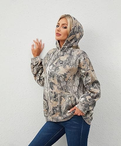 Eutten Womens Camo Hoodies Maple Leaf Print Oversized Hooded Sweatshirt Fleece Pullover Sweatshirts Long Sleeve with Pocket - Small - Dark Green thumbnail 5