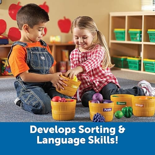 Learning Resources Farmer's Market Color Sorting Set - Play Food for Kids, Toddler Stacking Toys, Grocery and Kitchen Play Toys , Montessori, Fine Motor Skills , Gifts for Boys And Girls thumbnail 4