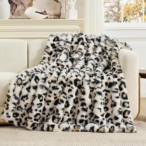 Cozy Bliss Leopard Print Faux Fur Throw Blanket for Couch, Fuzzy Soft Plush Thick Bubble Cheetah Blanket for Sofa Bedroom Living Room, 50x60 Inches - Image 1