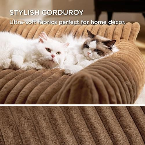 Bedsure Cute Cat Couch for Pets - Fluffy Cat Sofa with Premium Soft Corduroy Fleece, Fuzzy Pet Couch Bed with Removable Washable Cover, Supportive Pet Chair for Indoor Cats, 24inch, Copper Brown thumbnail 4