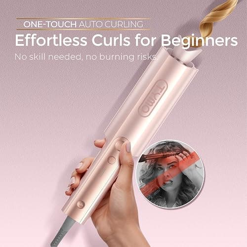 Upgraded Automatic Rotating Curling Iron - TYMO CurlPro Plus Long Barrel Curling Wand for Long Hair, Ceramic Hair Curler for Women, Anti-Scald, Tangle-Free, 600M Ionic, Dual Voltage,Gold Blush, 1 Inch thumbnail 2