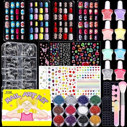 FANDAMEI Nail Kit for Girls, Press on Nails for Teens, Nail Polish Set for Girls, False Nail Tips for Teens, Nail Stickers, 3D Rhinestone Stickers Face Gems, Nail Glitter, Nail Art Tool Kit - Image 1