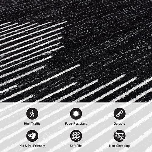 Rugshop Bohemian Stripe Stain Resistant High Traffic Living Room Kitchen Bedroom Dining Home Office Runner Rug 2' x 7' Black thumbnail 5
