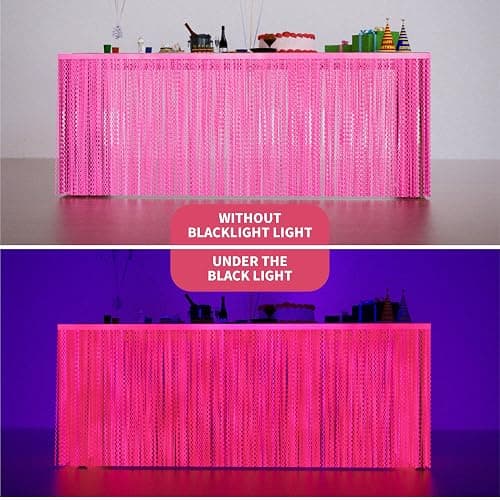 2Pack Neon Party Decorations Glow in The Dark Party Supplies Fluorescent Macaron Pink Wavy Tinsel Foil Fringe Table Skirts Black Light Reactive Perfect Table Decors For Glow Party Wedding Birthday thumbnail 7