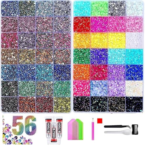 79000Pcs 56 Colors Rhinestones Bedazzling Kit, 3mm Flatback Resin Rhinestones with 3Pcs B7000 Glue Tools All Stored in One Box, Bedazzler Kit with Rhinestones and Tools for DIY Arts Crafts Gifts - Image 1