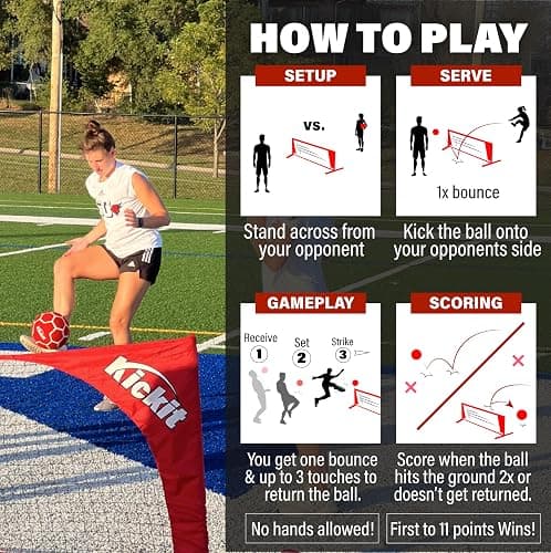 Kickit Soccer Tennis Game Set, Portable 6.5' Wide x 2' High Net & Soft Lightweight Ball, Play Outdoors, Indoors, Backyard, Beach, Complete Skills Training & Travel Friendly, Original thumbnail 3