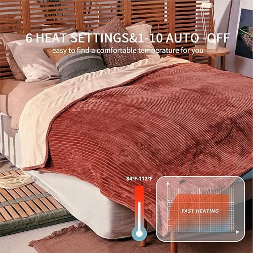 Heated Blanket Full Size 72"x84",ETL Certification-6 Heating Levels Electric Blanket&1-10 Hour Auto Off,Machine Washable Heating Blanket(RED) thumbnail 3
